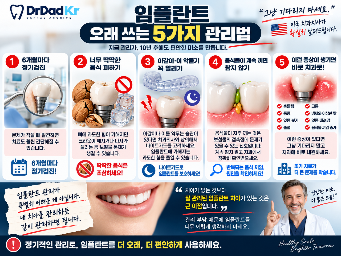 임플란트 오래 쓰는 5가지 관리법 인포그래픽